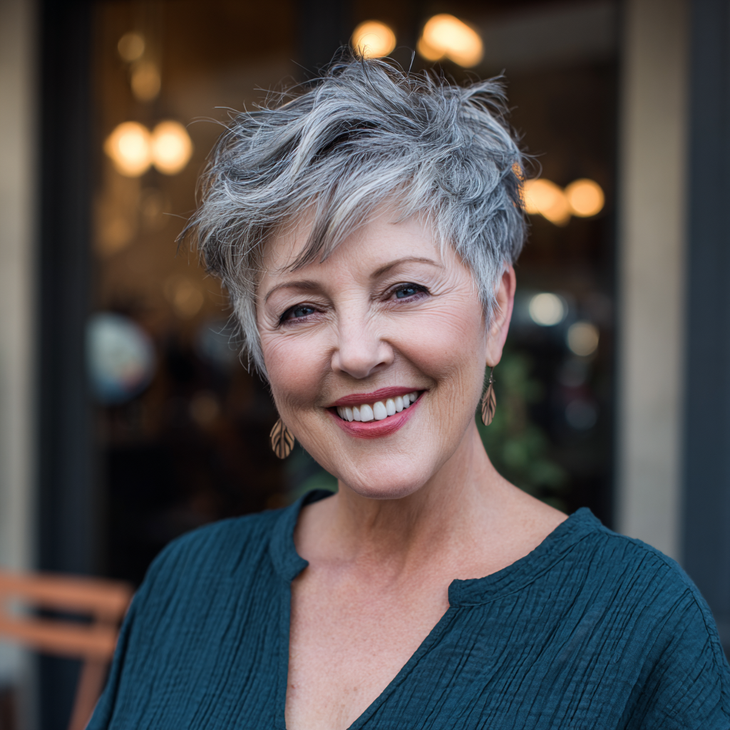Stylish Layered Grey Pixie with Soft Volume