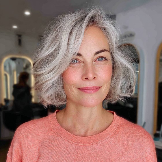Textured Grey Bob with Soft Waves