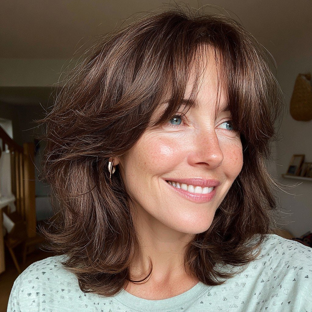 Textured Medium-Length Cut with Wispy Bangs