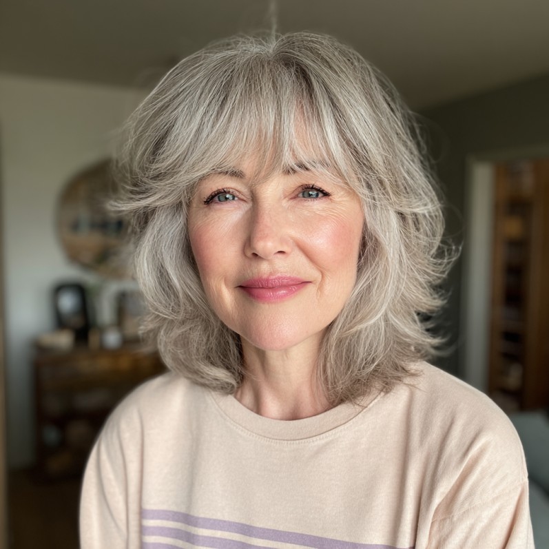 Textured Silver Bouncy Bob with Wispy Layers