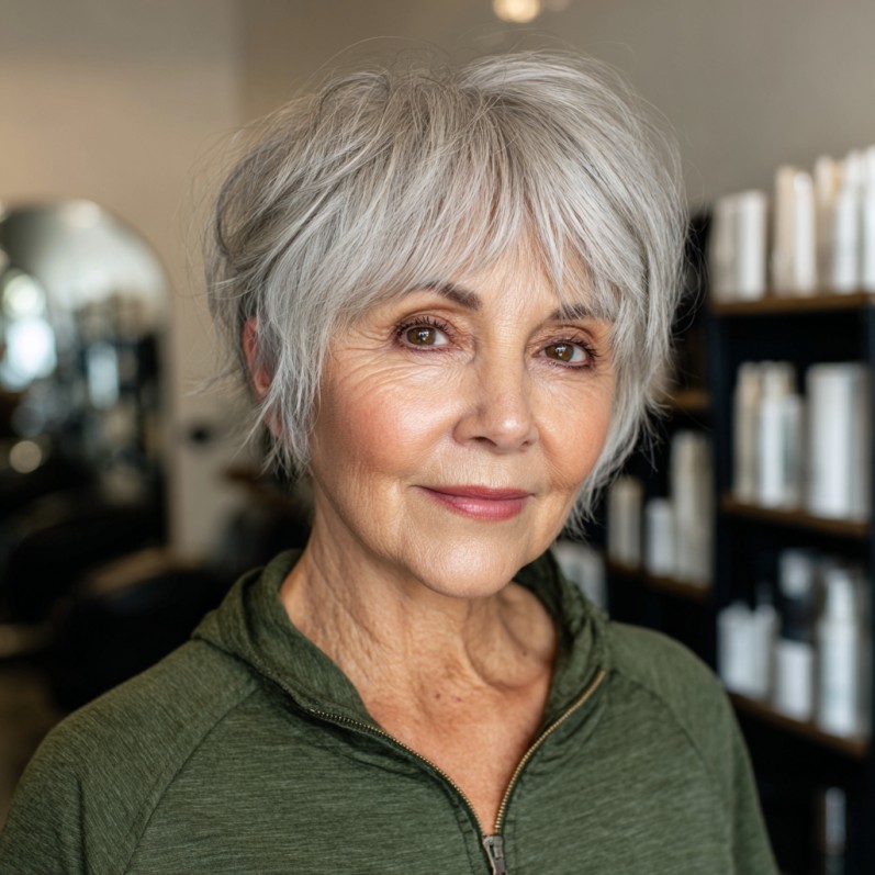 Textured Silver Pixie Cut with Soft Bangs