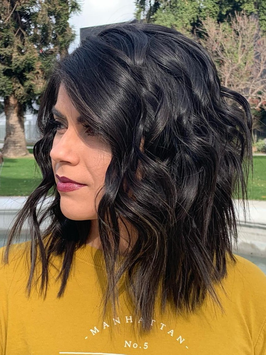 textured wavy lob with subtle layers
