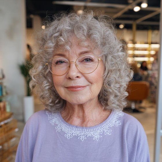 Charming Soft Curly Layers with Glasses
