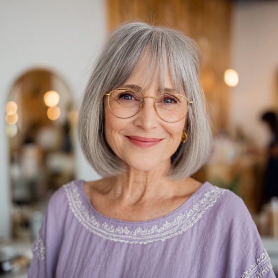 Chic Silver Blunt Bob with Wispy Bangs
