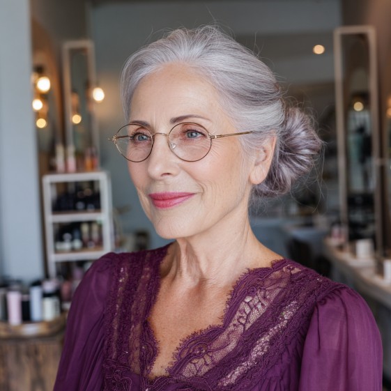 Elegant Soft Chignon with Subtle Highlights