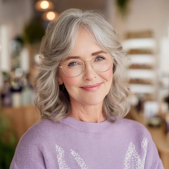 Soft Layered Silver Curls with Elegant Volume