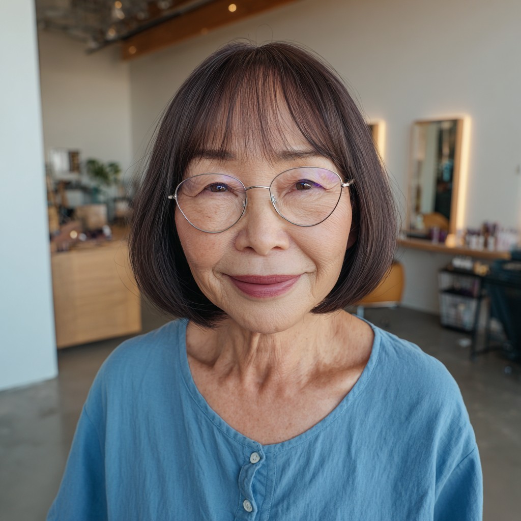 Chic Dark Brown Bob with Soft Bangs