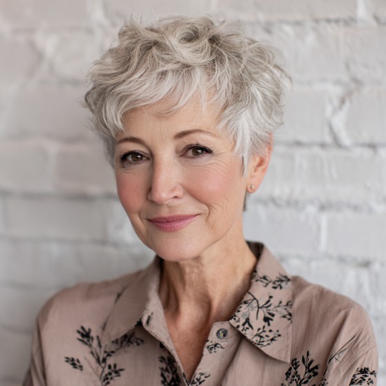 Charming Textured Short Crop with Soft Silver Layers