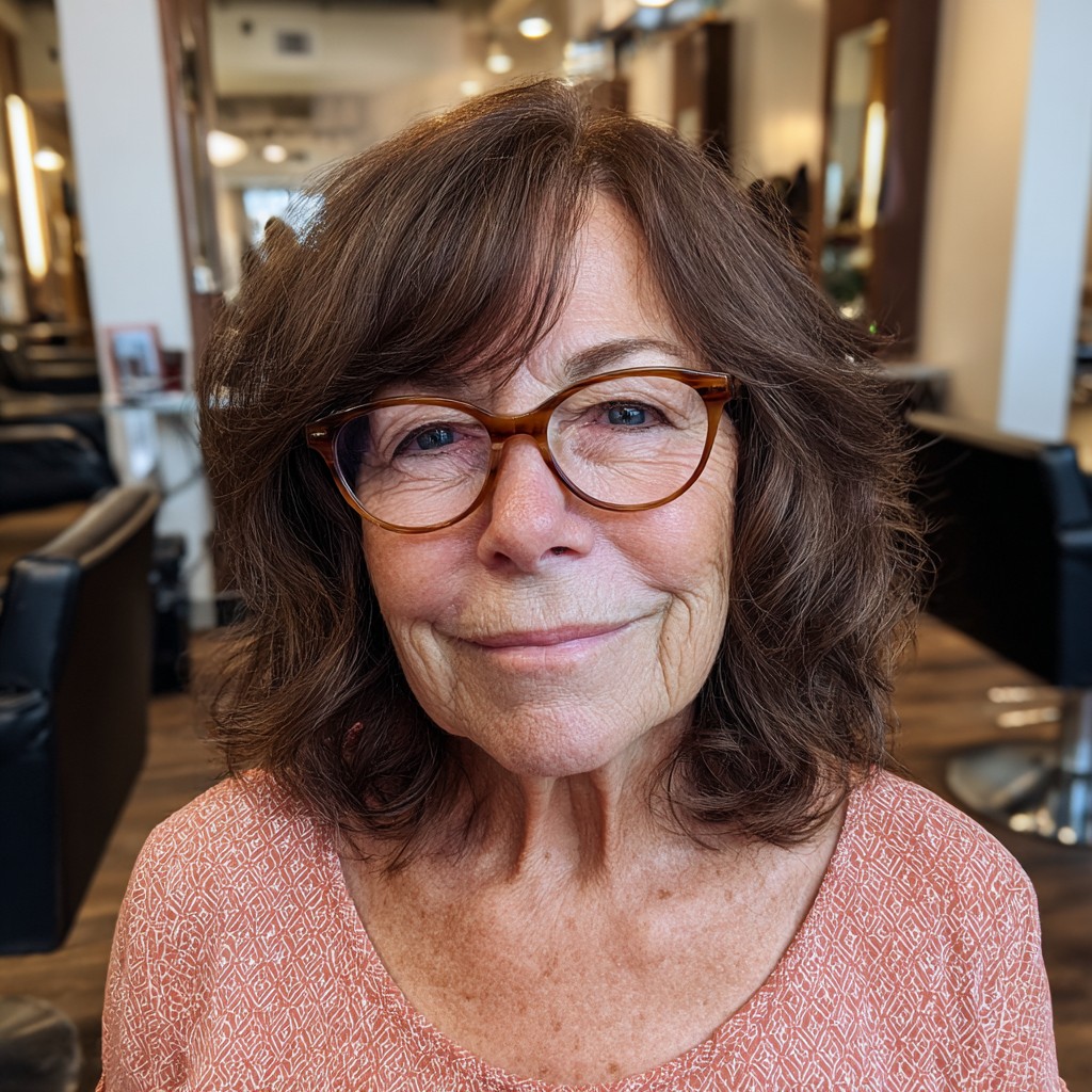 Chic Dark Brown Shoulder-Length Layered Haircut