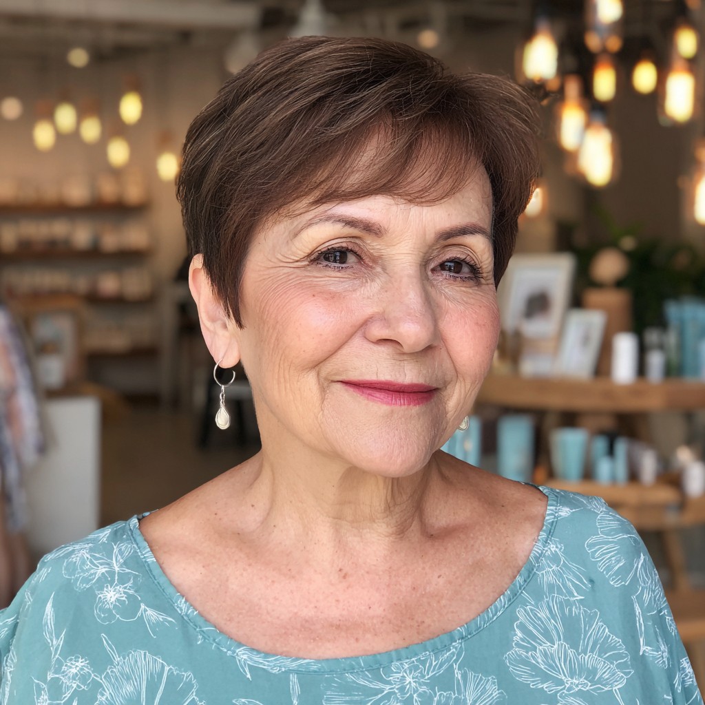 Chic Dark Brown Textured Crop with Soft Bangs