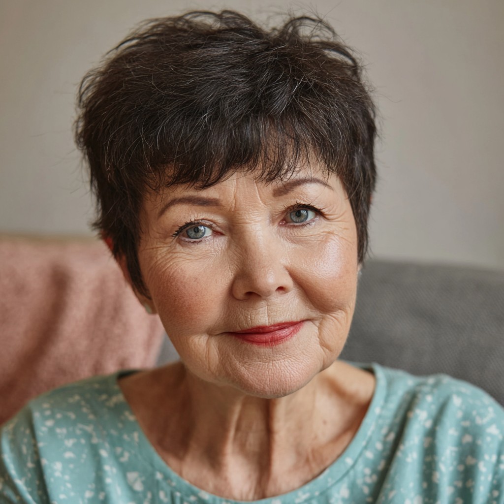 Chic Short Dark Brown Textured Cut with Soft Bangs