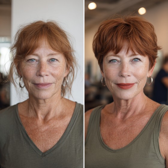 Chic Short Layered Cut with Vibrant Copper Highlights