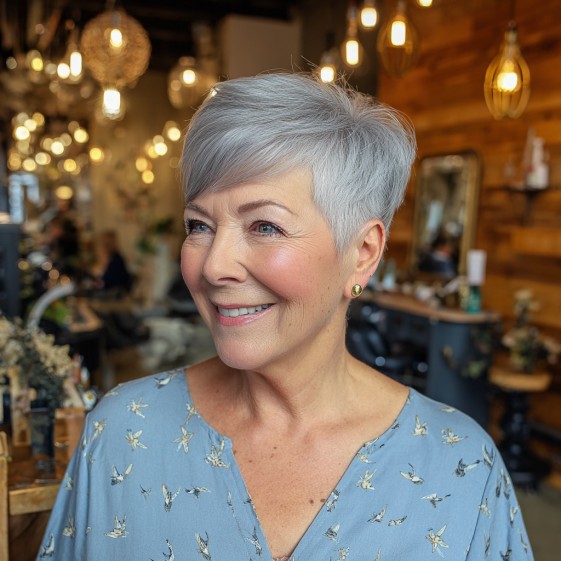Chic Soft Textured Pixie Cut with Subtle Silver Highlights