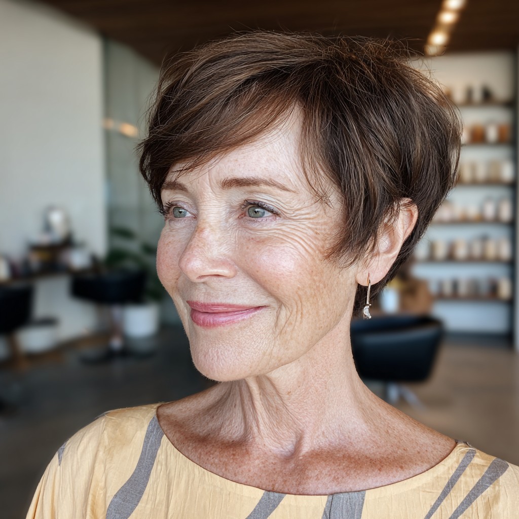 Chic Textured Dark Brown Pixie with Soft Layers