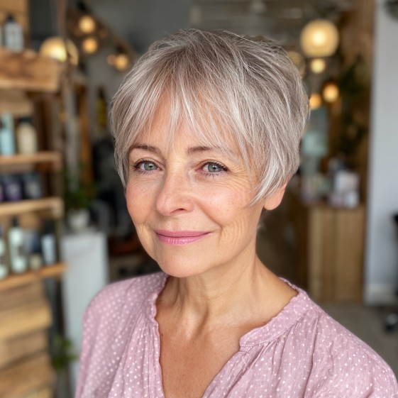 Chic Textured Short Pixie Cut with Soft Silver Highlights