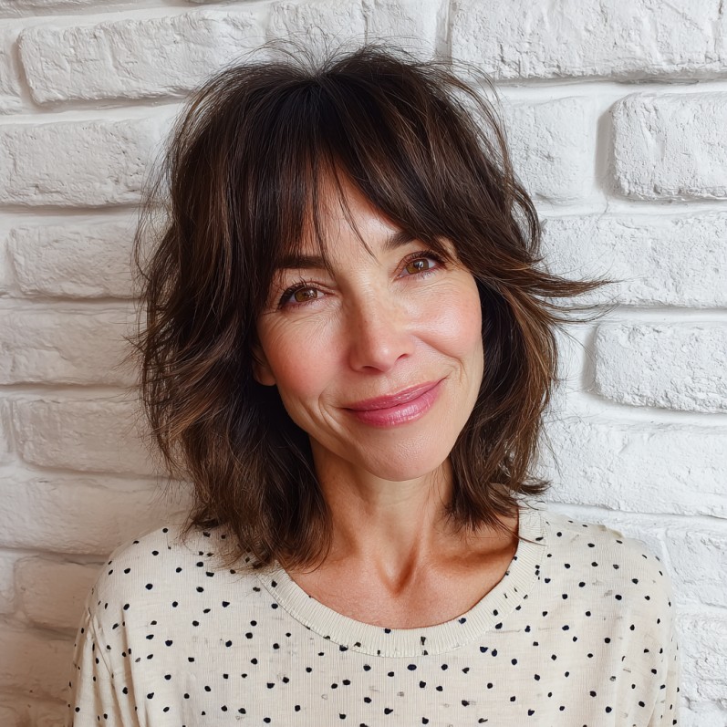 Choppy Long Bob with Softly Layered Bangs