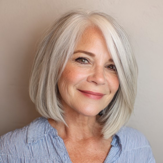 Classic Blunt Bob with Soft Silver Highlights