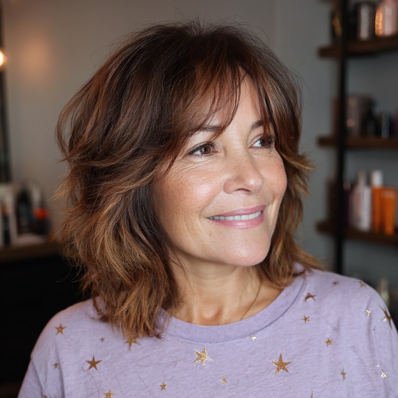 Dynamic Layered Long Choppy Bob with Subtle Highlights