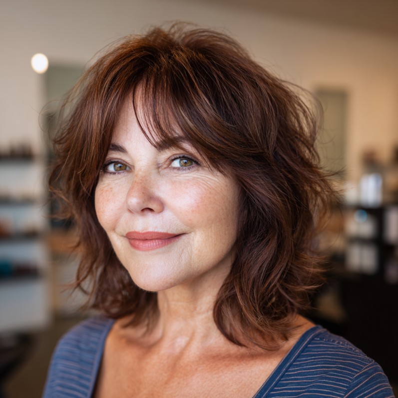 Elegant Layered Long Choppy Bob with Soft Bangs