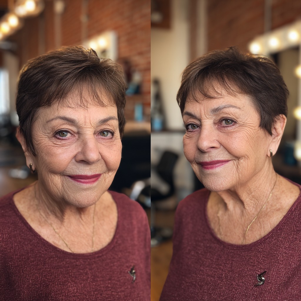 Elegant Textured Dark Brown Pixie with Soft Front Layers