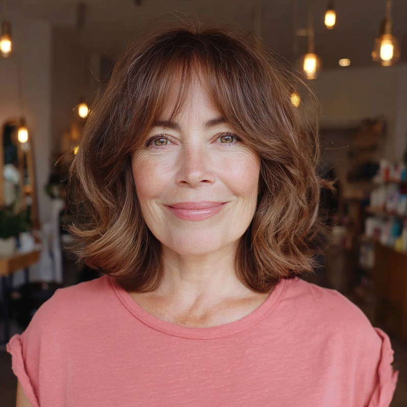 Layered Long Choppy Bob with Soft Bangs