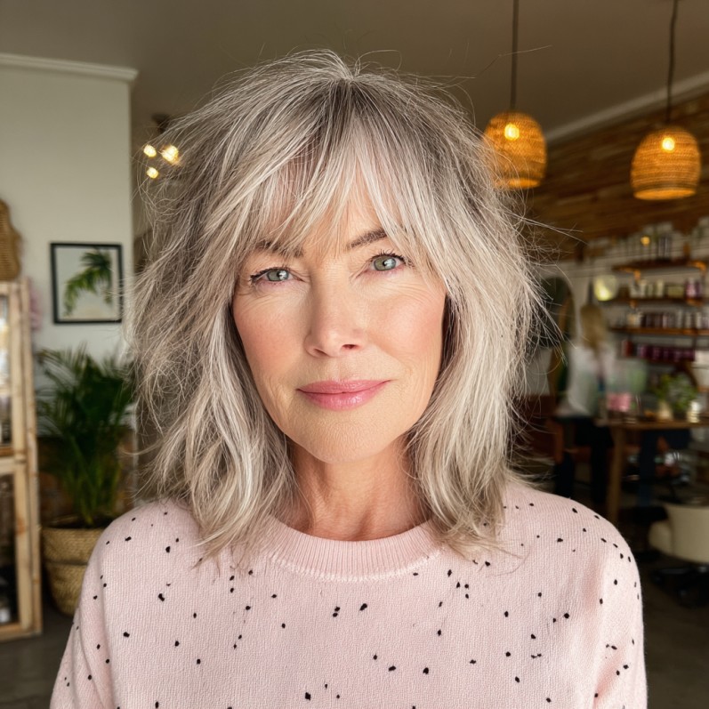 Layered Long Choppy Bob with Wispy Bangs