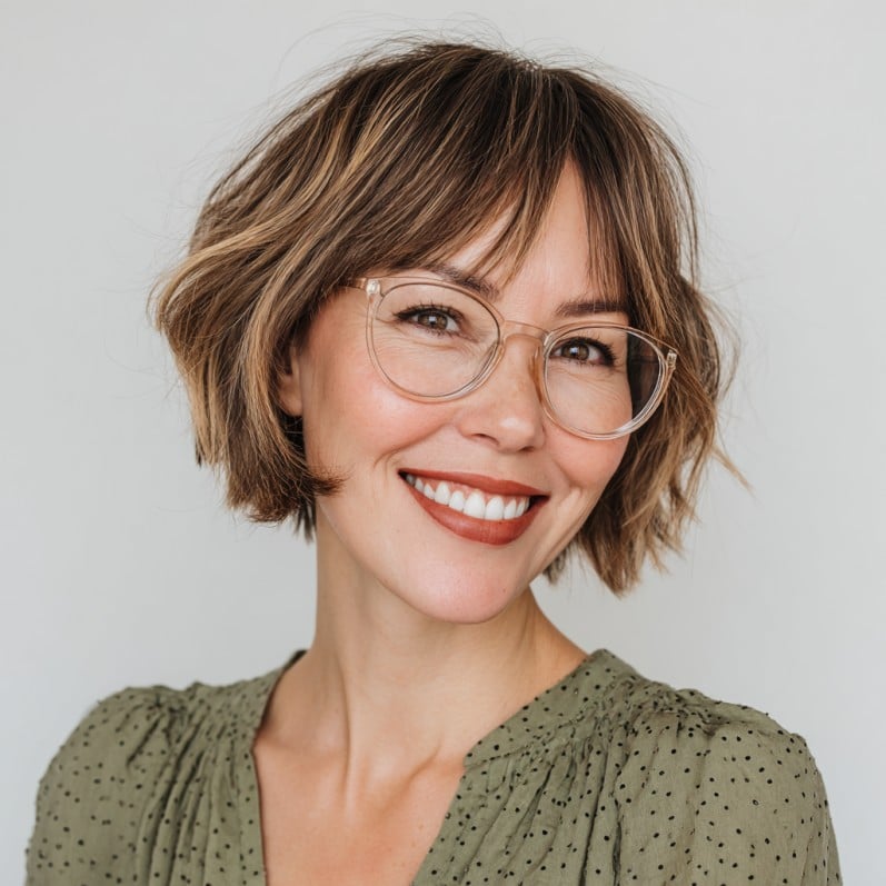 Modern Textured Choppy Bob with Soft Curtain Bangs
