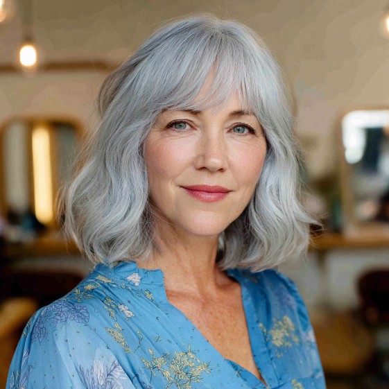 Soft Wavy Bob with Delicate Bangs