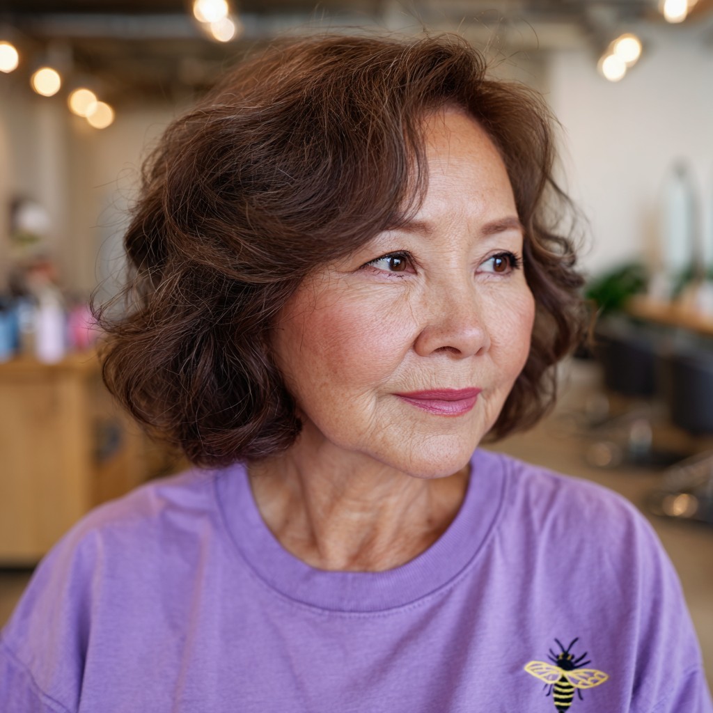 Softly Curled Dark Brown Mid-Length Hair with Subtle Layers