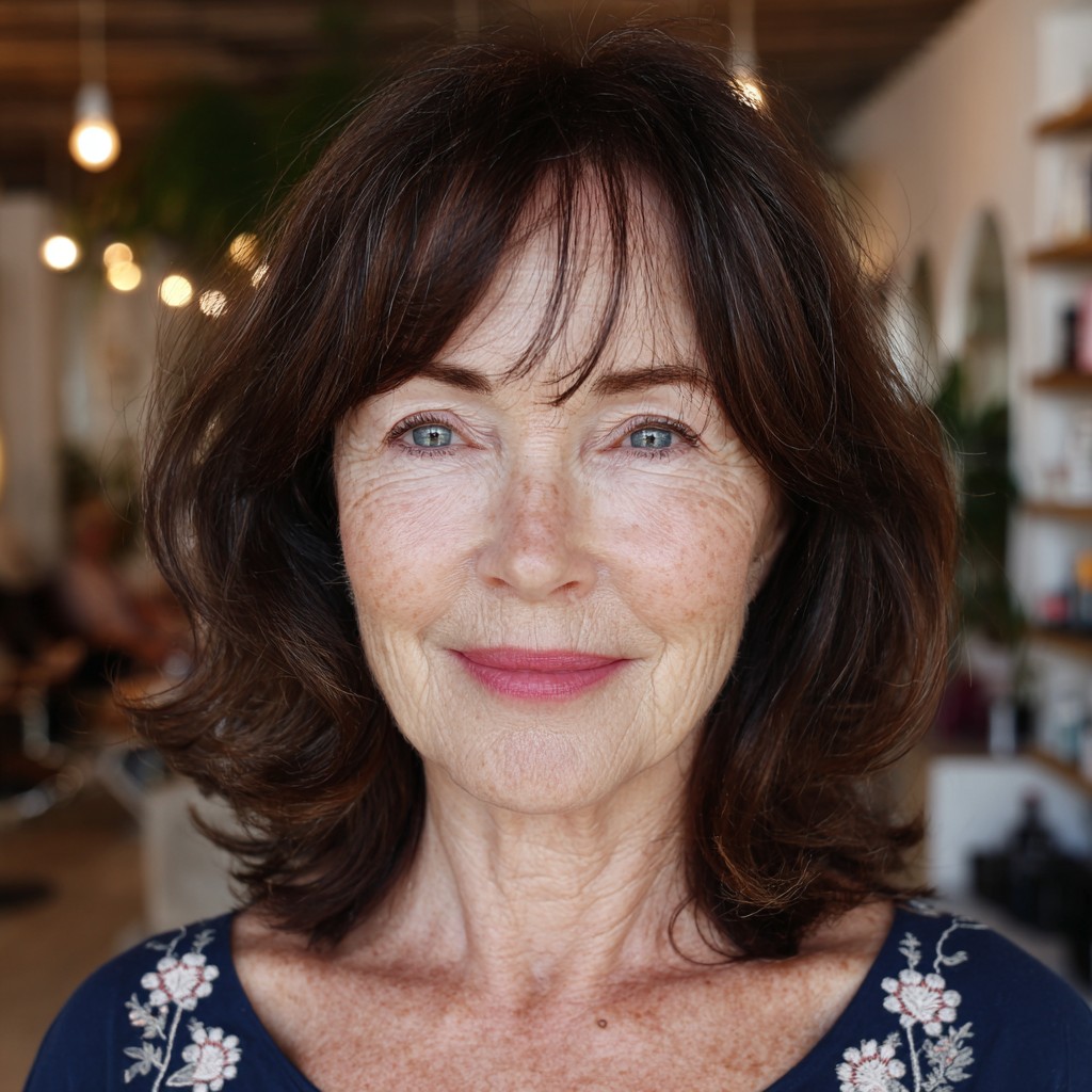 Softly Layered Dark Brown Hair with Gentle Waves