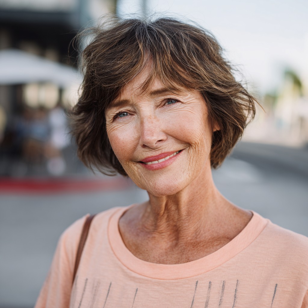 Softly Textured Dark Brown Shoulder-Length Cut