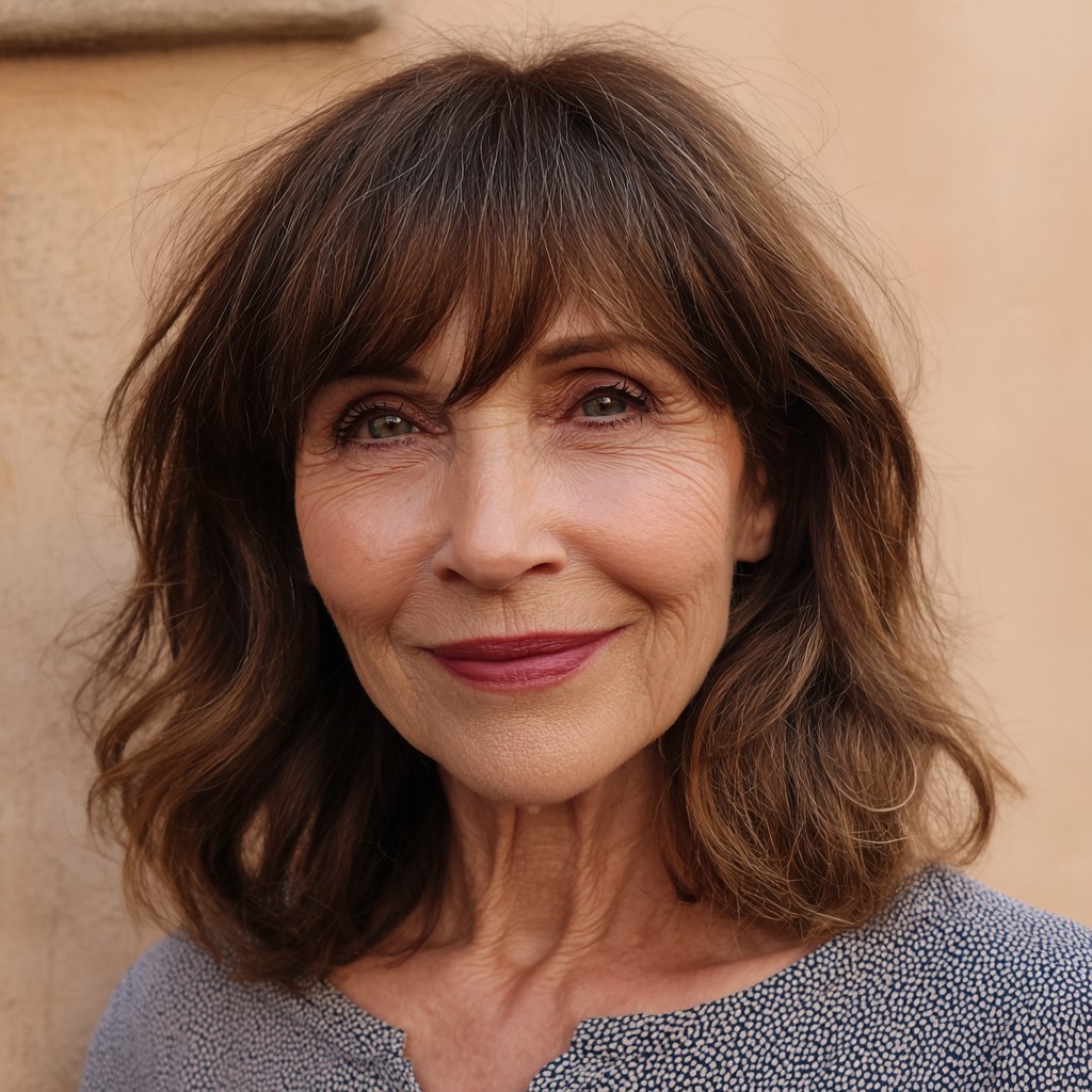 Textured Dark Brown Hair with Soft Face-Framing Layers