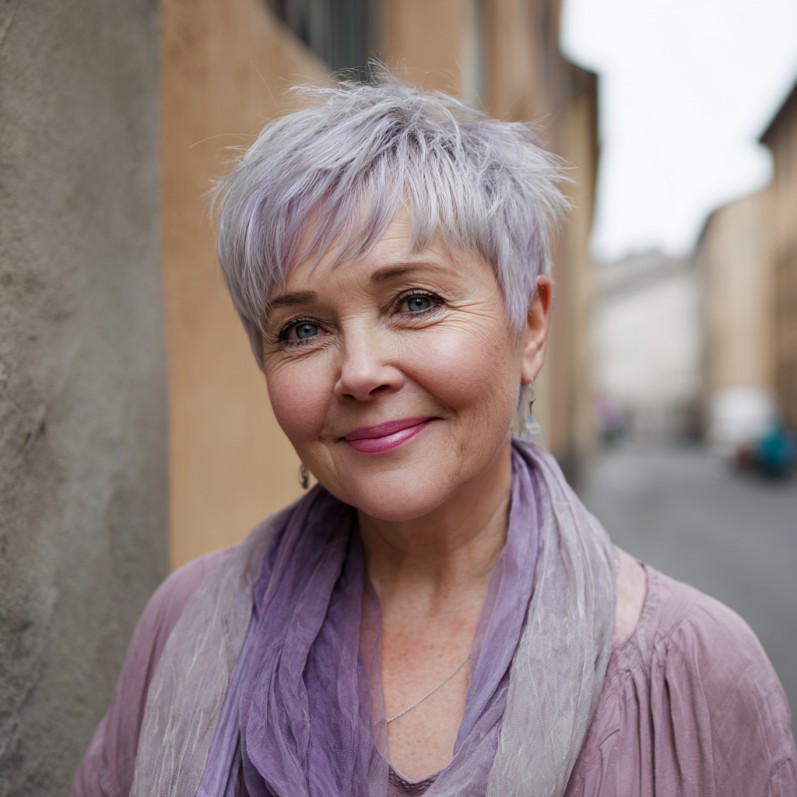Chic Textured Lavender Pixie Cut