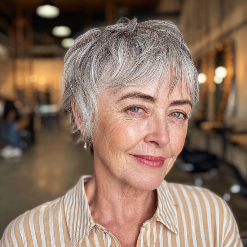 Chic Textured Silver Pixie Cut with Feathered Layers