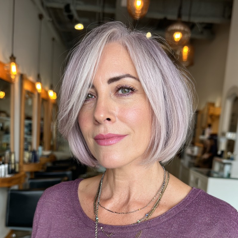 Elegant Lavender Jaw-Length Blunt Cut with Subtle Texture