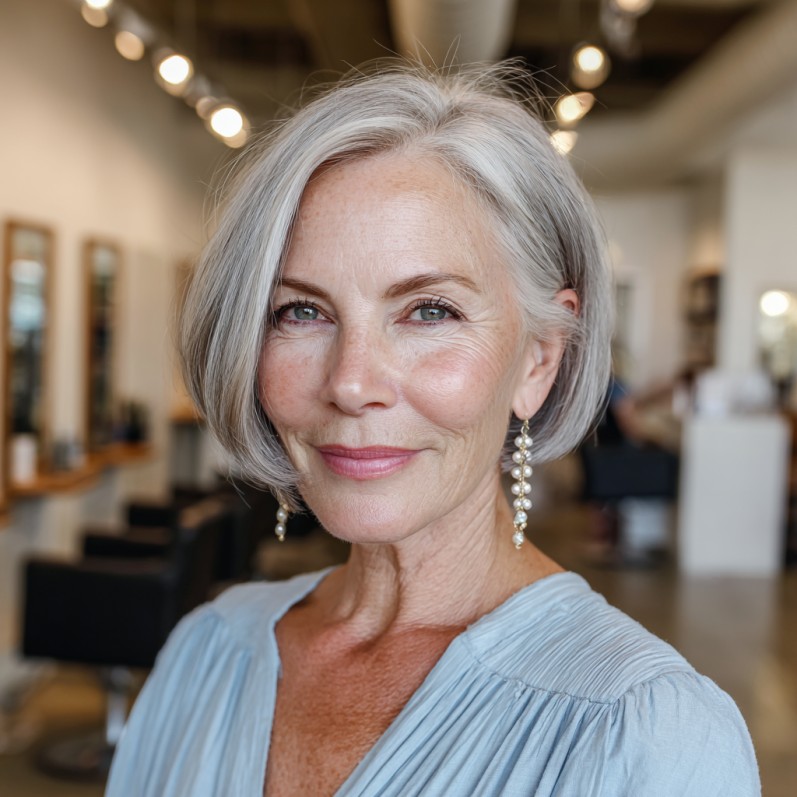 Elegant Silver Jaw-Length Blunt Cut with Subtle Layers