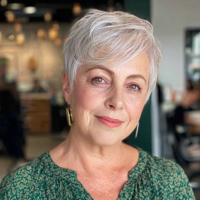 Elegant Silver Pixie Cut with Soft Volume