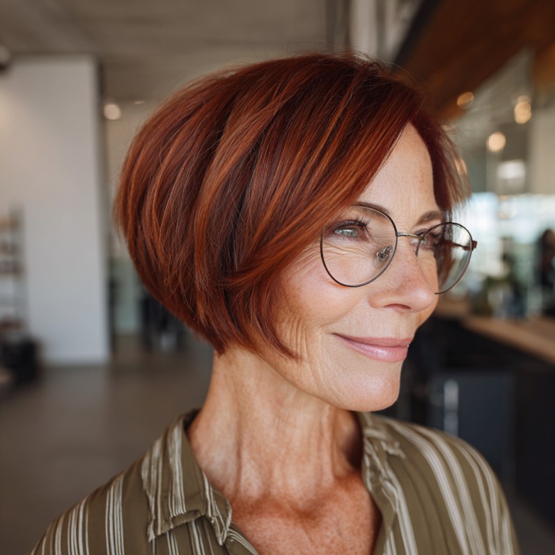 Modern Jaw-Length Blunt Cut with Rich Auburn Highlights