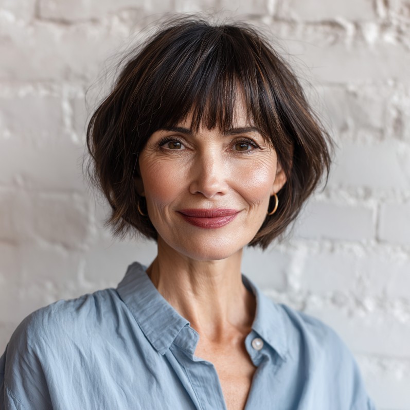 Textured Jaw-Length Blunt Cut with Soft Bangs