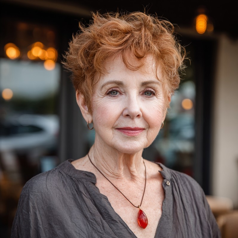 Textured Short Curly Pixie Cut with Defined Volume