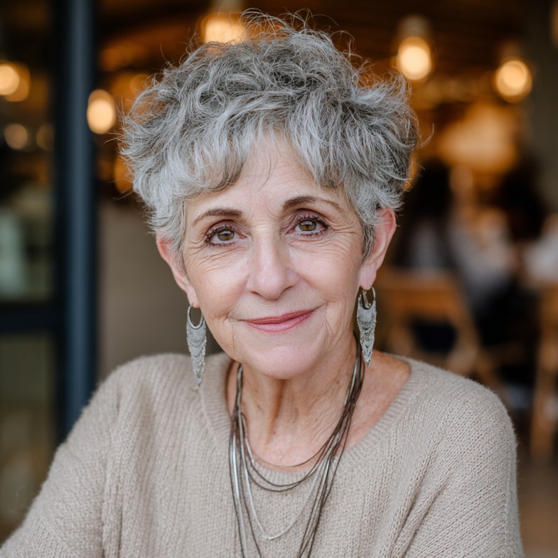 Charming Short Grey Curly Cut with Soft Volume