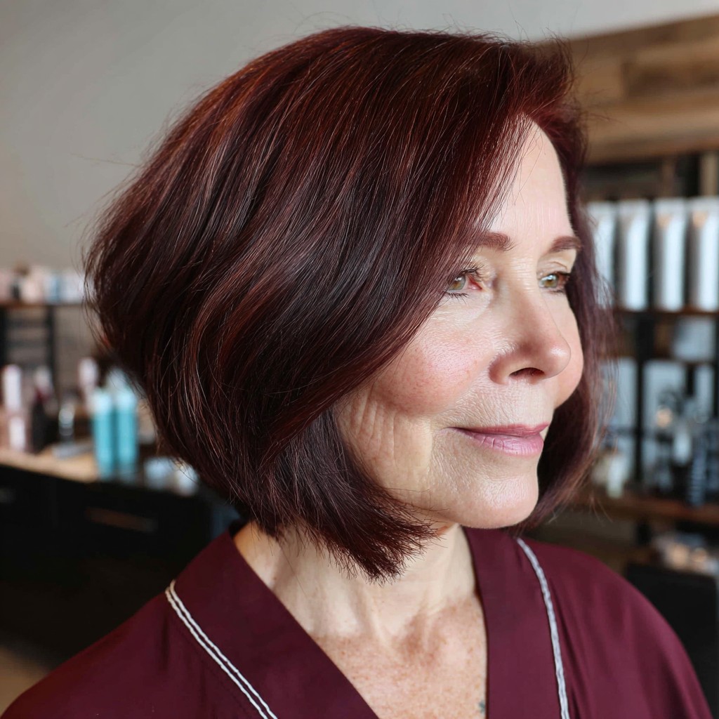 Chic Burgundy Stacked Bob with Subtle Layers
