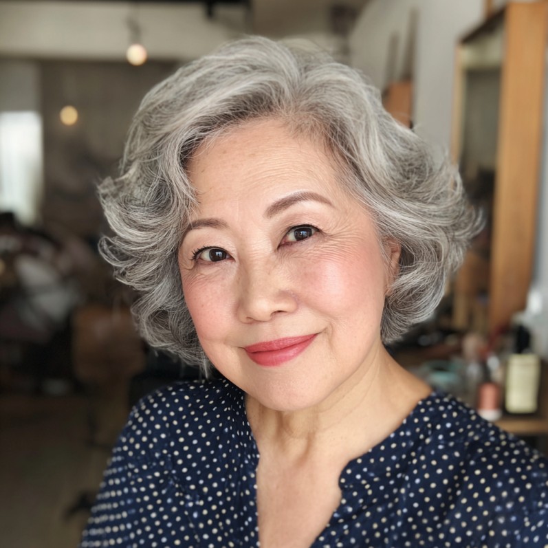 Chic Short Grey Bob with Soft Volume and Gentle Waves