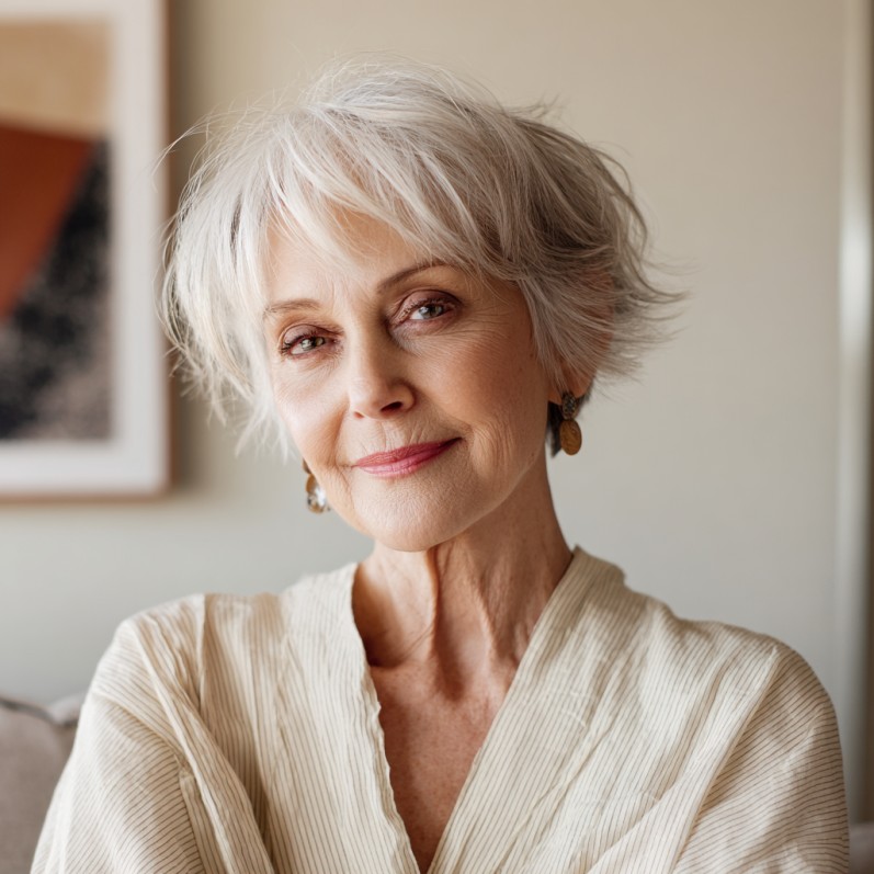 Chic Short Silver Shag with Textured Layers