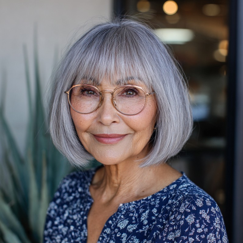 Chic Silver Bob with Soft Choppy Bangs