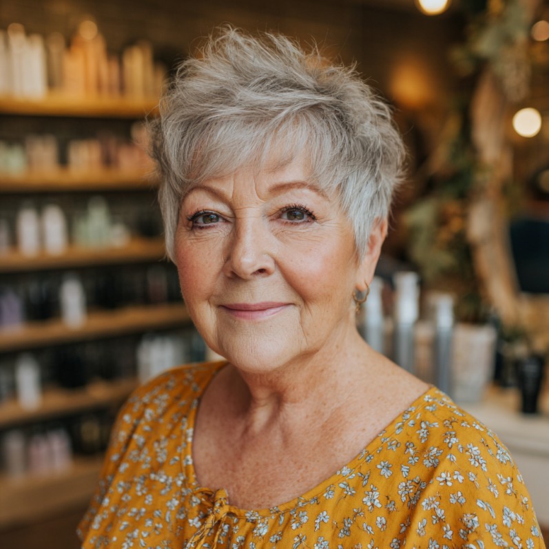 Chic Silver Pixie Cut with Playful Volume