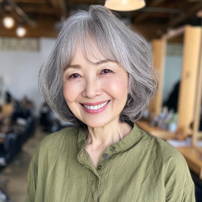 Chic Softly Curled Bob with Face-Framing Curtain Bangs