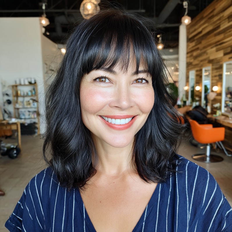 Chic Textured Mid-Length Cut with Bold Choppy Bangs