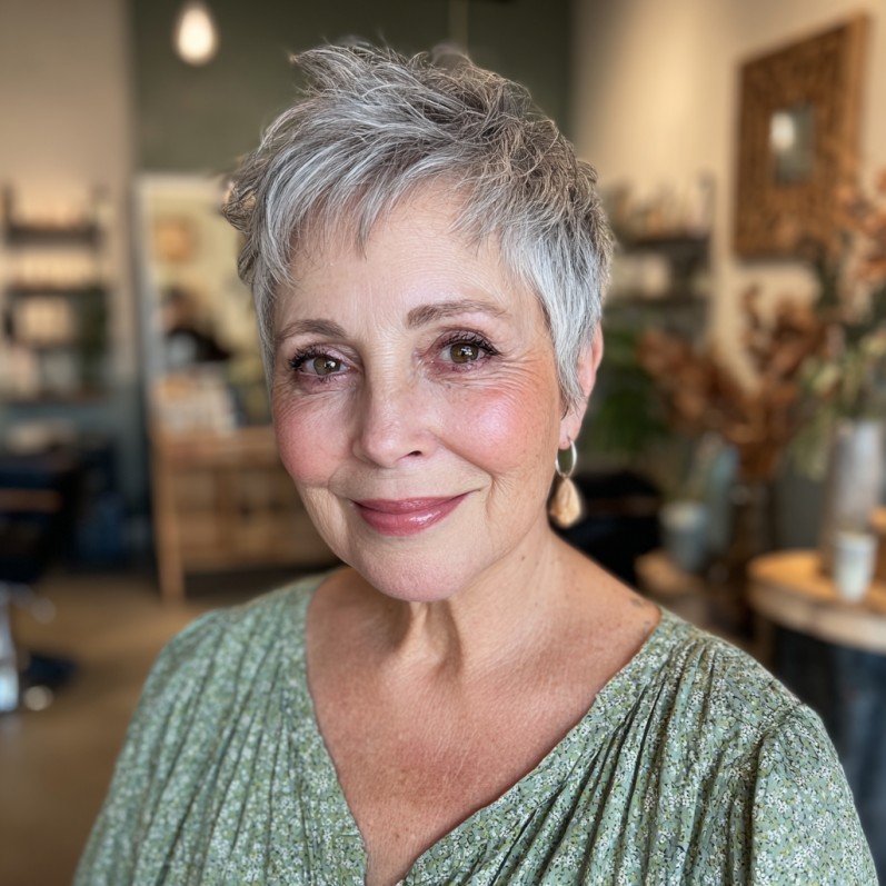 Chic Textured Short Grey Pixie with Soft Layers