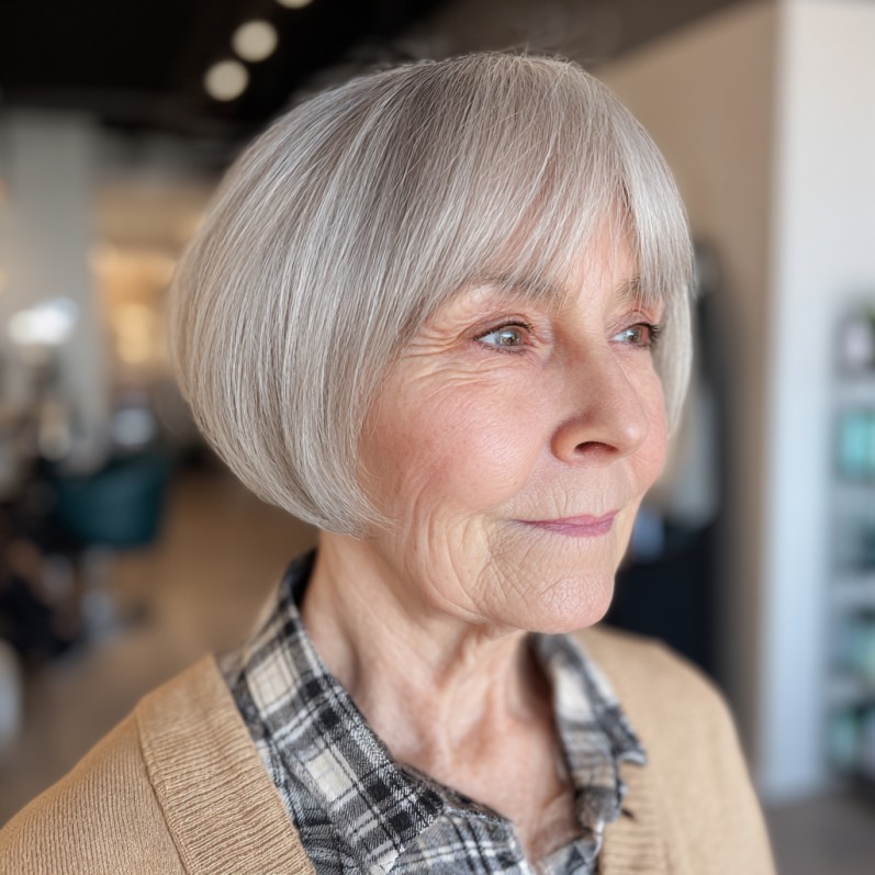 Classic Sleek Silver Bob with Subtle Bangs